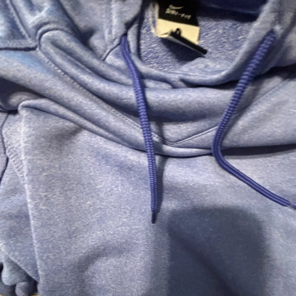 NIKE DRI-FIT Women's L Hoodie‎ Sweatshirt Blue Scuba Neck Thumbholes pockets